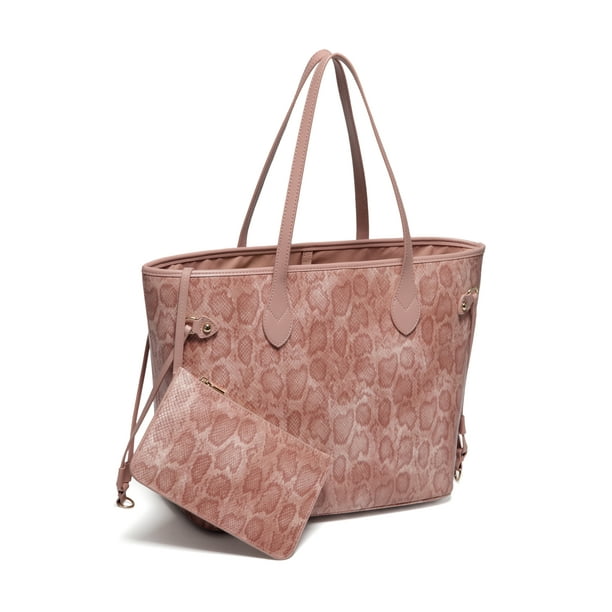 Daisy Rose - Daisy Rose Tote Shoulder Bag with inner pouch - PU Vegan Leather - Pink Snake ...