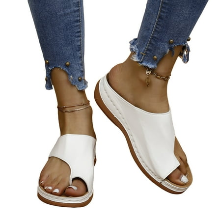 

Low Heel Slippers for Women Comfortable Solid Color Flip Flop Slide Shoes Platform