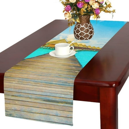 Wood Table Runner MYPOP Beach And Sea Wood Bridge For Holiday Vacation Cotton Linen Table Runner 16x72 Inches ()