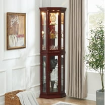 Curio Cabinets, HSUNNS 70-inch Corner Glass Display Cabinet with Adjustable Shelves & Lights - Perfect for Antique Collections, Displaying Photos, Artworks, Cherry