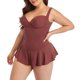thumbnail image 2 of Gibobby Traje de baño de una pieza Traje de baño con estampado de puntos de color sólido estilo falda grande nueva para mujer(Rojo,G), 2 of 4