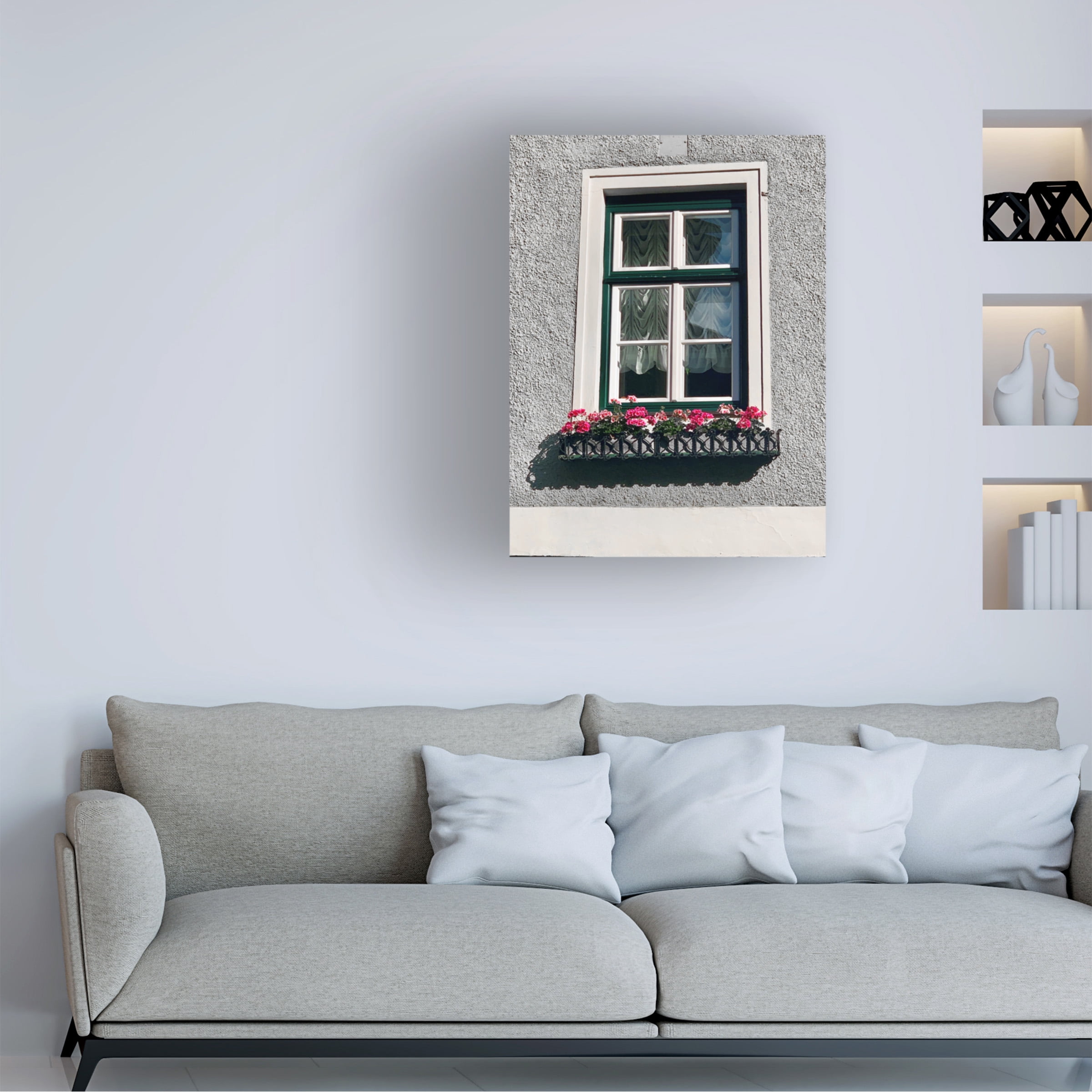 Susan Vizvary Photography 'Green Window Flowerbox Black and White' Canvas Art