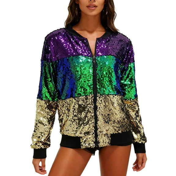 Women Sequin Jackets Open Front Blazer Jacket Carnival Christmas Coats Zip Up Shirts Lightweight Shackets Casual Sparkly Shirts Holiday Outfits Funny Clothes