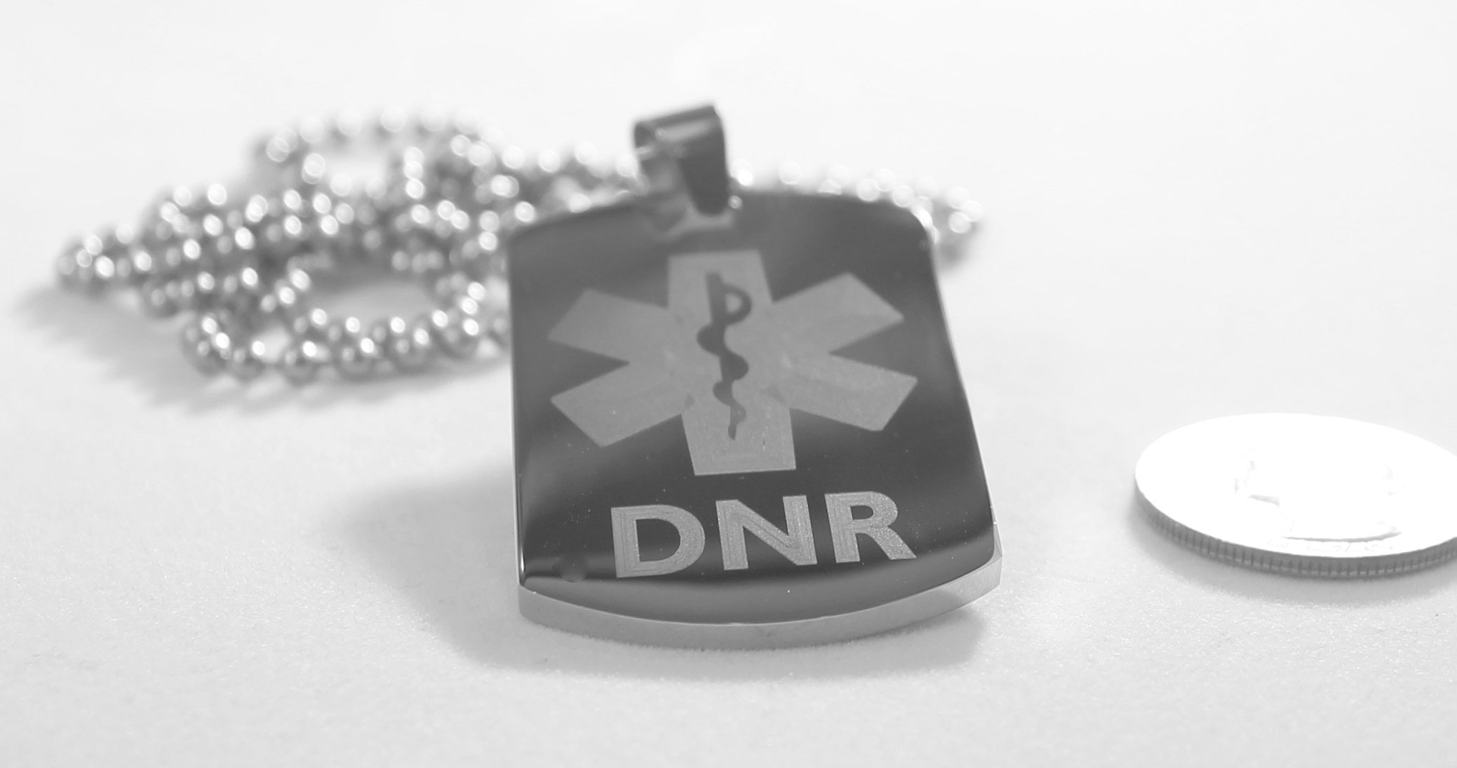 MEDICAL ALERT  DNR THICK SILVER  STAINLESS STEEL  DOG TAG NECKLACE FREE  ENGRAVING