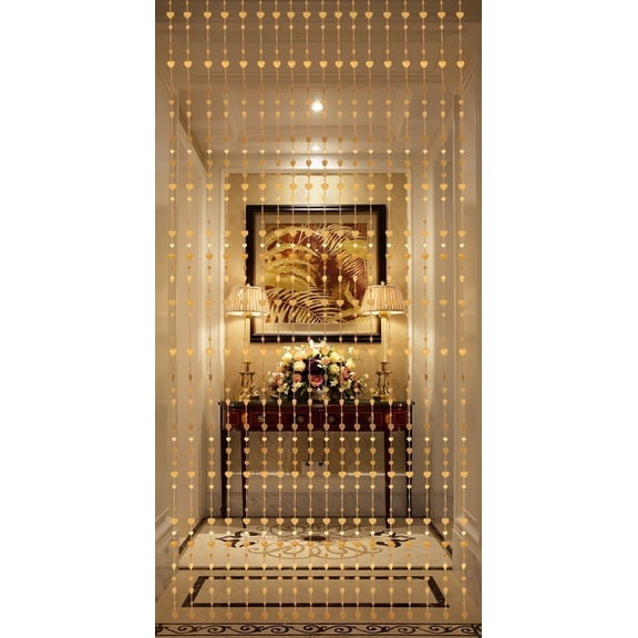 Thy Collectibles Golden Heart Acrylic Beaded Curtain, 35.5” x 72”