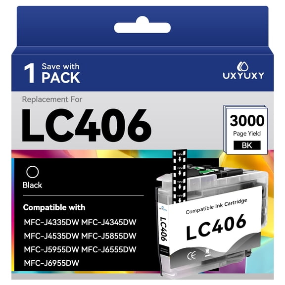 LC406 Ink Cartridge for Brother LC406 LC-406 for MFC-J4335DW MFC-J4345DW MFC-J5855DW MFC-J4535DW Printer (Black, 1Pack)