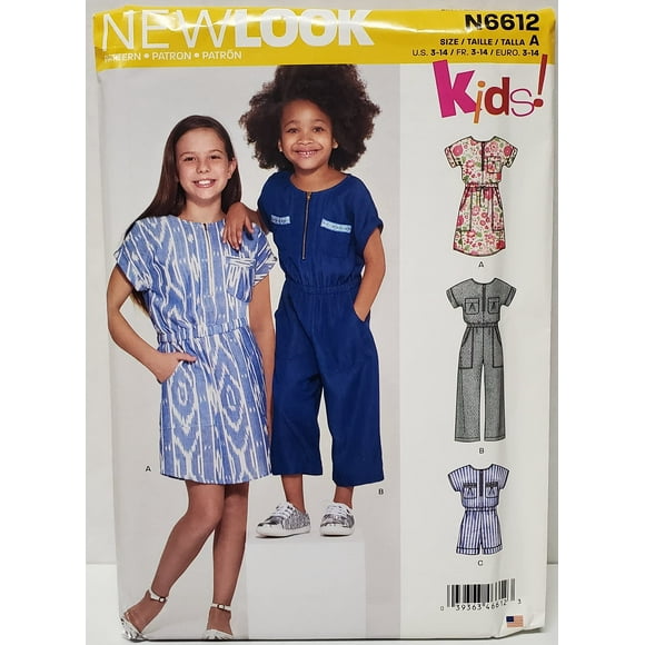New Look Motif Couture N6612 - Combinaison et Robe pour Filles Taille: A (3-4-5-6-7-8-10-12-14)