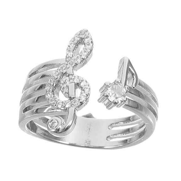 GAXIRE 1Set Musical Note Ring Open Adjustable Rings Silver Alloy Round Simple Design Women Jewelry 1.7x0.67in