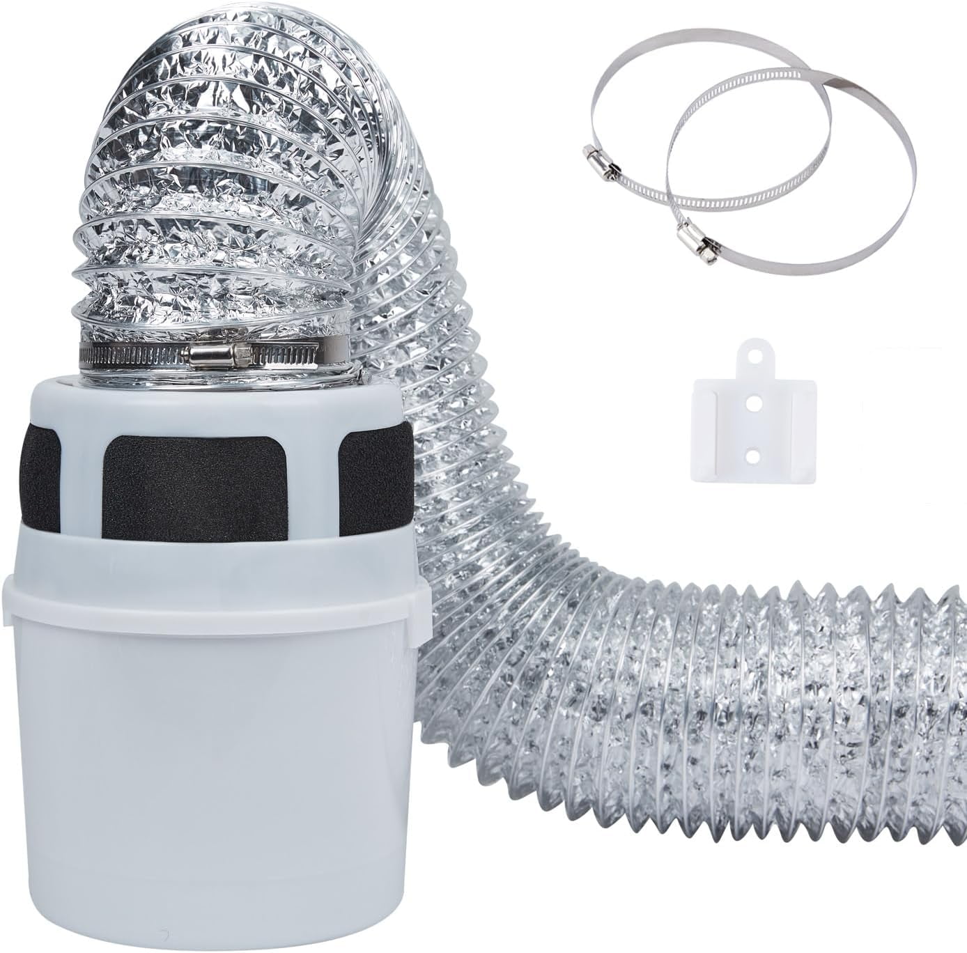 3 IN 1 Indoor Dryer Vent Kit Filter Bucket for Electric Dryers with 4-Inch by 5-Feet Double Layer Proflex Duct (White)
