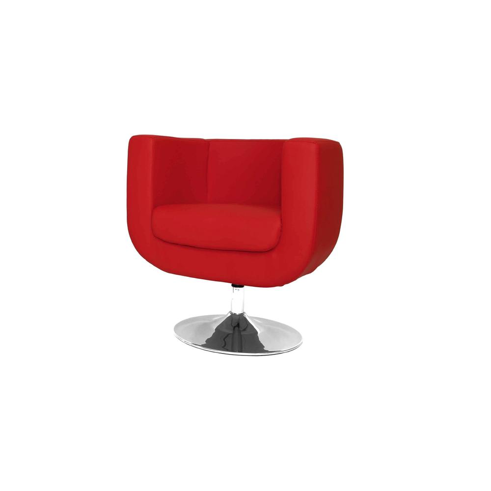 Bliss Swivel Chair Red faux leather Chrome base.