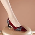 thumbnail image 4 of Willtoo Women's Versatile Shallow Mouth Pointed High Heels Pointed Toe Kitten Low Block Heel Pumps Shoes Large Single Shoes Women's Shoes Wine US-5（EU-35）, 4 of 4