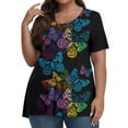thumbnail image 2 of IYYVV Womens Shirts Plus Size Short Sleeve Cute Tops Summer Vneck Cotton Tunic Tops For Women Butterfly Graphic Tees Cute Clothes Fall Fashion 2024 Blue 2XL, 2 of 7