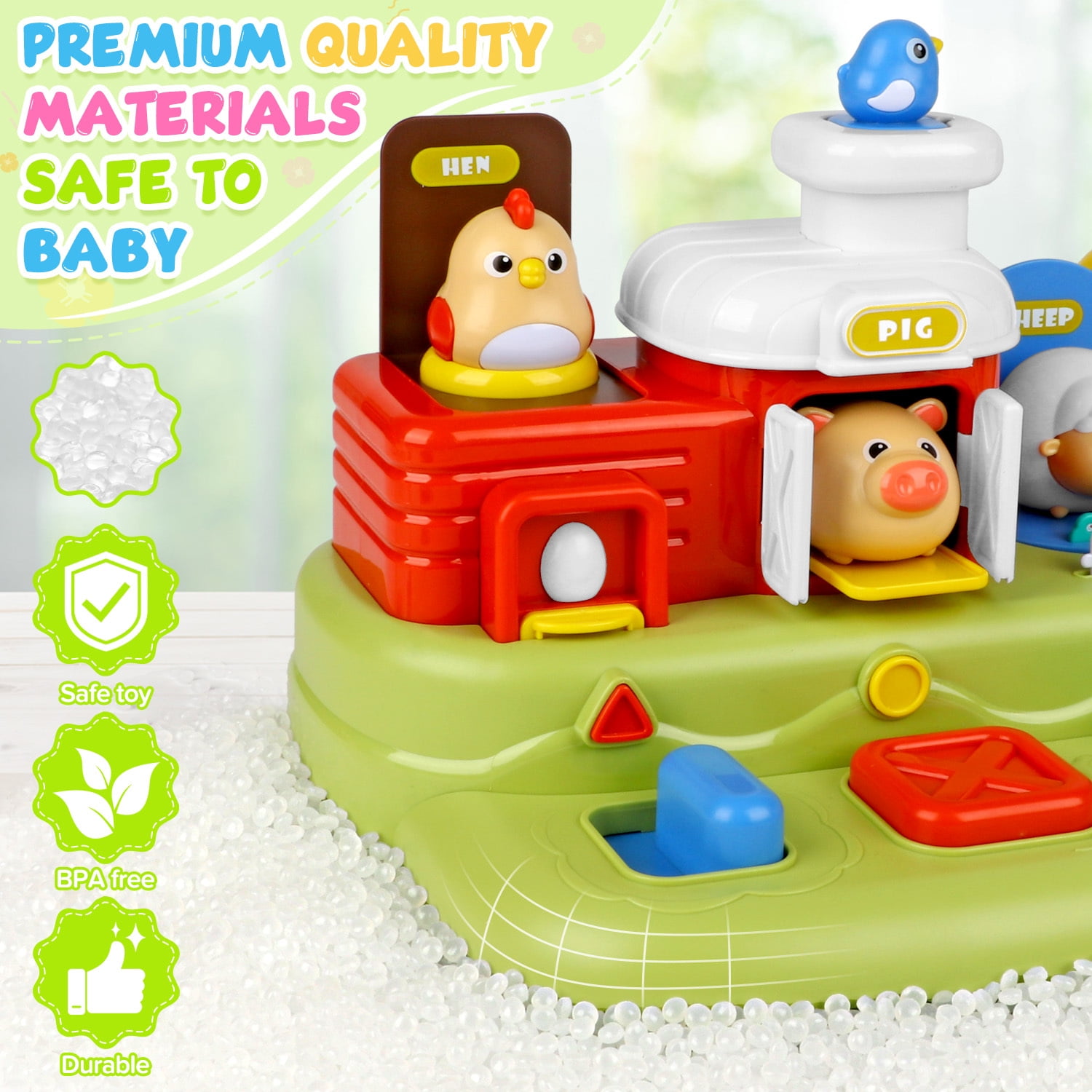 UQN Pop-up Baby Toys, Montessori Toys for 1 Year Old Boys Girls, Farm Animal Early Learning Sorting Colors Baby Toys with Musical for 9-12-18 Months Birthday Gift.