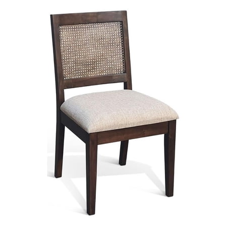 Zemi Dining Chair Set of 2- Rattan Back- Beige- Dark Brown Solid Wood