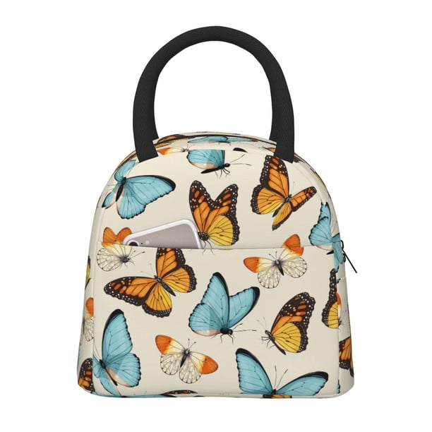 Fotbe Butterflies Bolsa de Almuerzo con Estampado, Lonchera Aislada, Contenedor de Comida Reutilizable Tipo Cooler a Prueba de Fugas