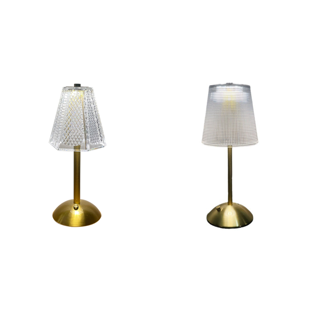 Lámpara Mesa Cristal Base Metal Escritorio Táctil Recargable (cristal Hexagonal)