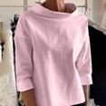 thumbnail image 2 of Womens Casual High Neck Sweatshirt Cotton Long Sleeve Shirts Solid Curved Hem Tunic Pullover Tops, 2 of 6