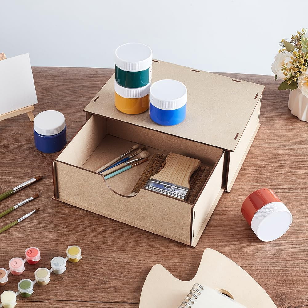 DIY Storage Drawer 3mm Wooden DIY Storage Boxes Medium Density Fiberboard Organizer for Artwork Daily Necessities Storage Box for Craft Tools Stationery Daily Essentials Brown