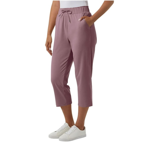 ABATAB Womens Capris Pants Drawstring Comfy Casual Yoga Crop Pants Lightweight Loose Gym Running Capri Trousers with Pockets