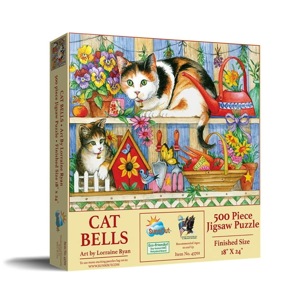 SUNSOUT INC - Cat Bells - 500 pc Jigsaw Puzzle by Artist: Lorraine Ryan - Finished Size 18" x 24" - MPN# 43701