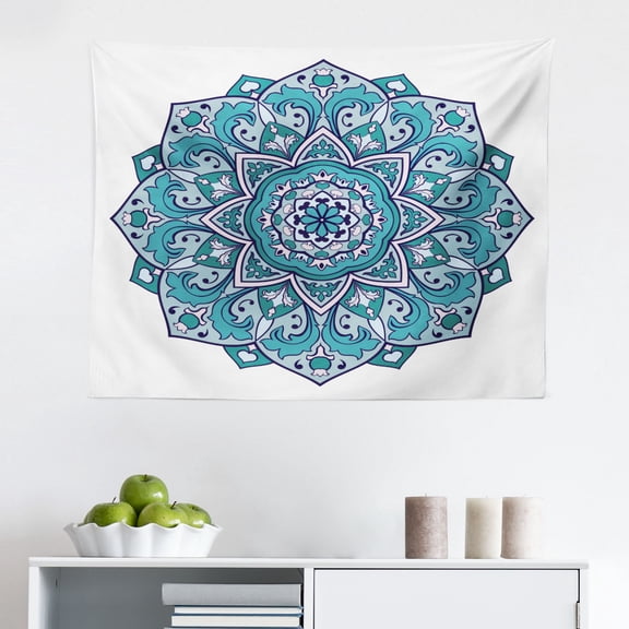 Blue Mandala Tapestry, Abstract Flower Pattern Geometrical Design Illustration, Fabric Wall Hanging Decor for Bedroom Living Room Dorm, 2 Sizes, Royal Blue Navy Blue, by Ambesonne