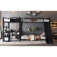 thumbnail image 3 of L-Shaped Metal Bunk Bed (Top bed: twin, bottom bed: full ) with Twin Loft Bed, Desk, and Storage Shelves Metal Triple Bunk Bed with Slide, Space-Saving and Quiet Design, Black, 3 of 18
