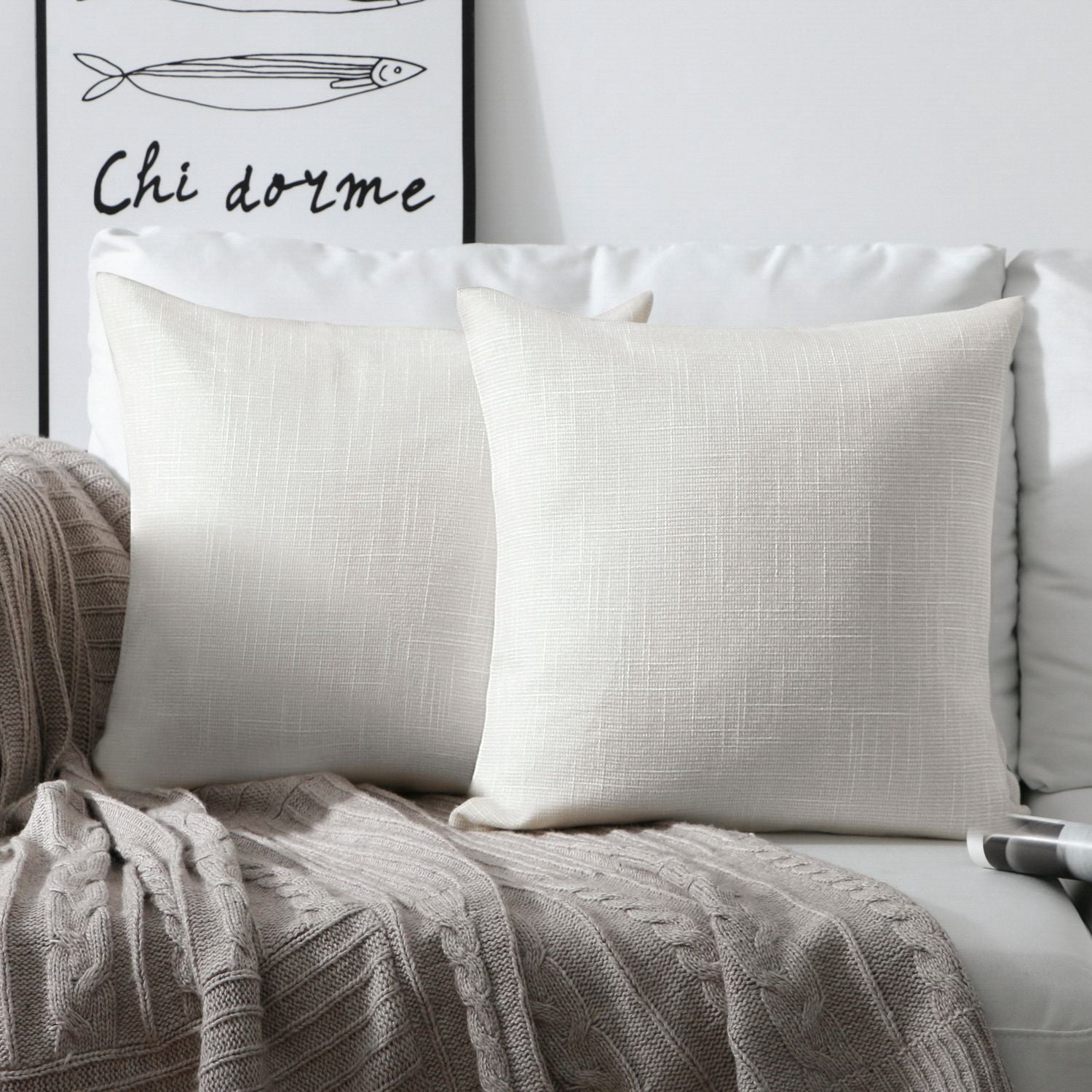 Phantoscope Soft Textured Linen-Look Decorative Throw Pillow, 20 x 20 in, Off White, 1 Pack
