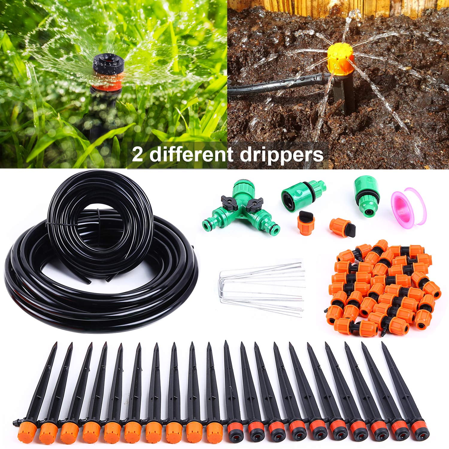2 Different Drip Irrigation Emitters Drippers Flower Beds Pot Plants Ohuhu DIY Drip Irrigation Kit Plant Watering System 1/2 & 1/4 Heavy Duty Tube Water-Saving System for Garden Greenhouse 