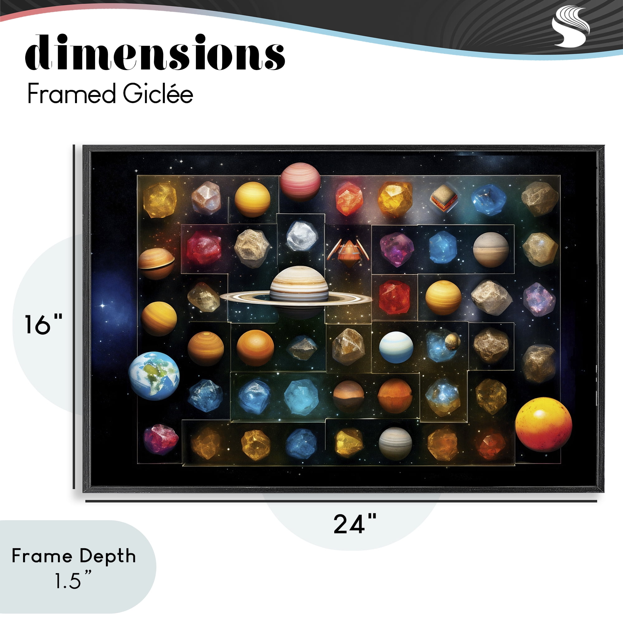 Stupell Industries Celestial Gems & Planets Black Framed Giclee Art, design by Ray Powers