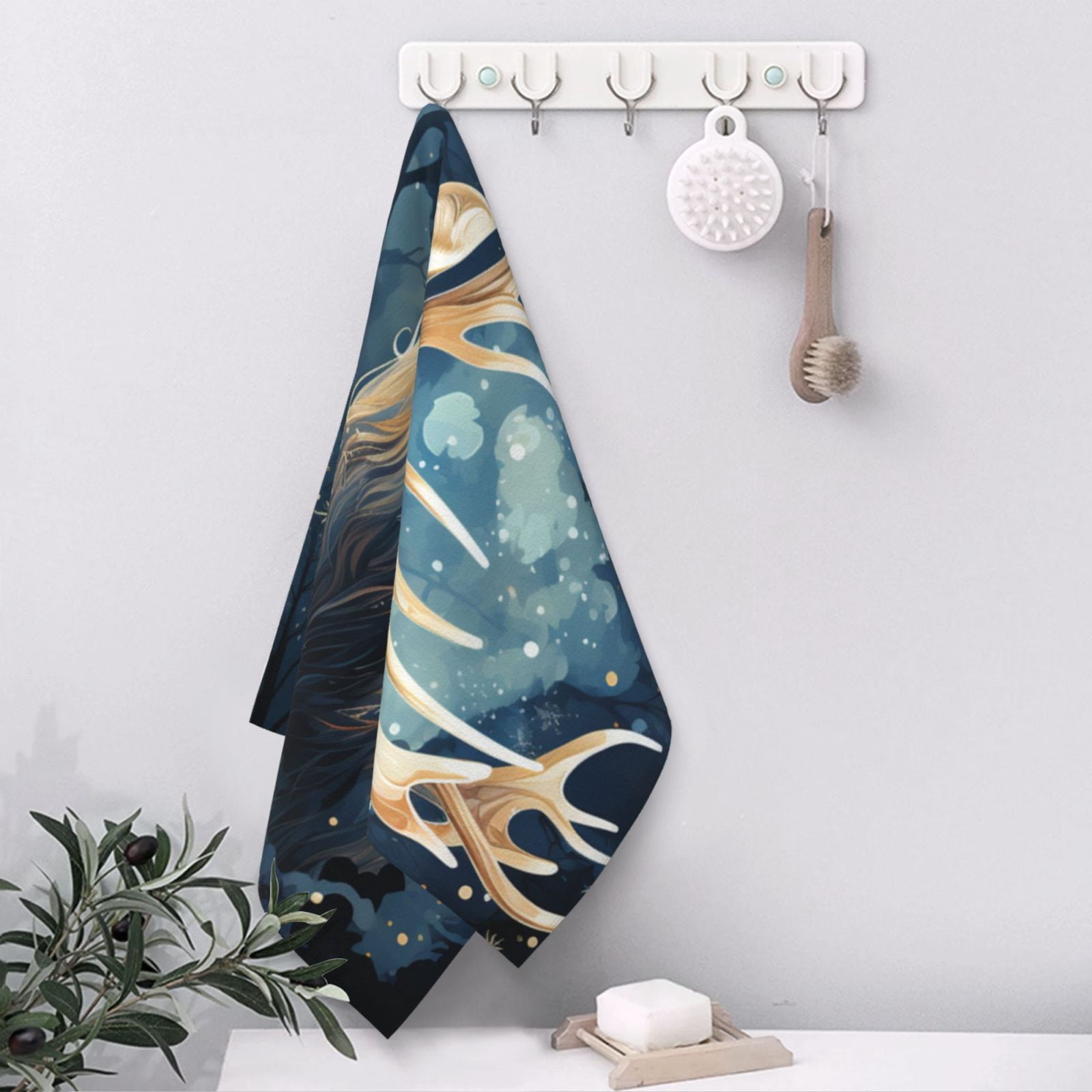 Antler Whitetail Deer Hunting Art 27.5" x 16" Ultra Soft Hand Towel, Face Wash Cloth for Bathroom, Gym, Travel, Pool