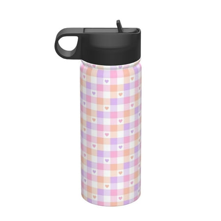 

Daiia Heart Buffalo Plaid Printed 18oz Sports Insulated Kettle With Straw Water Bottle For Running Hiking Cycling Climbing Mens Woman S Sports Water Bottle