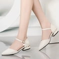 thumbnail image 4 of SCHUHLAND Women's Pointed Toe Low Square Heel Pumps, Soft PU Leather Ankle Strap Office Shoes, Black/Beige, Flats, Spring/Autumn, 4 of 16