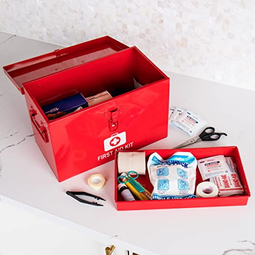Mind Reader 1Aid Large First Aid, Household Storage Box, Emergency Kit  Organizer, Detachable Tray with Side Handles, Red, One Size 