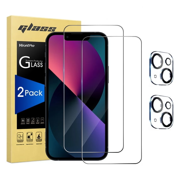 [2 2 Pack] HionlyPro Compatible with iPhone 13 Screen Protector with Camera Lens Protector, [9H Hardness] Bubble Free, HD Clear, Easy Installation, Case Friendly