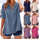 thumbnail image 1 of Pantalones cargo para mujer,Blusa de mujer con cuello en V, manga corta y dobladillo abotonado, tela de lino sintético, informal y cómoda para el hogar y el uso diario, sopatenor, 1 of 9