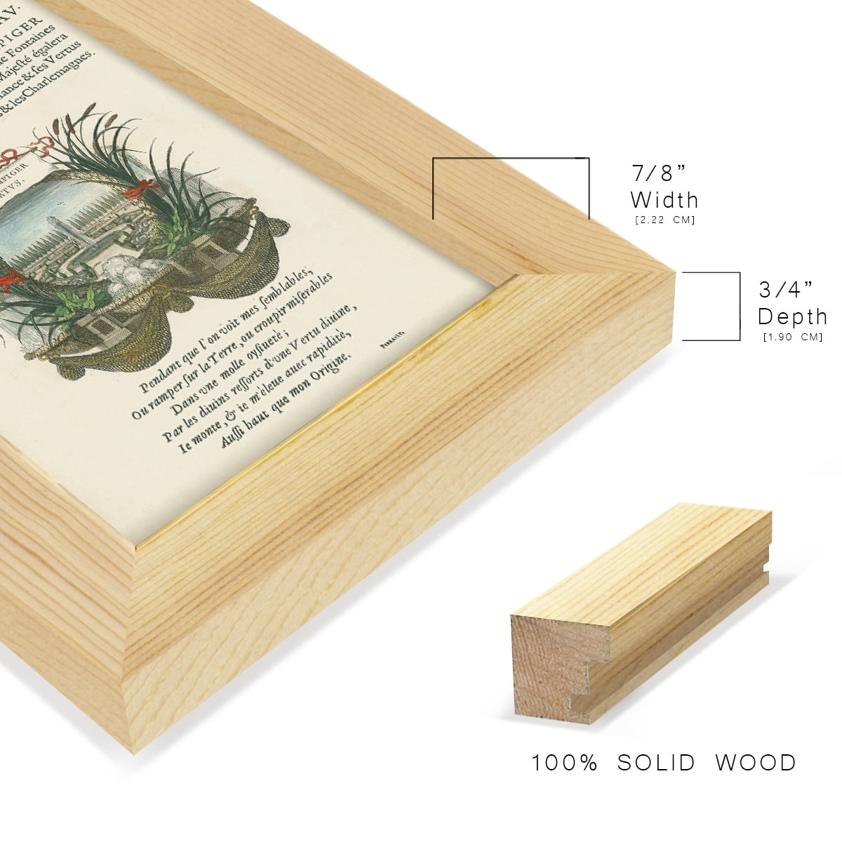 Printed Embellished Bookplate II - Framed Print w/glass - Natural Wood