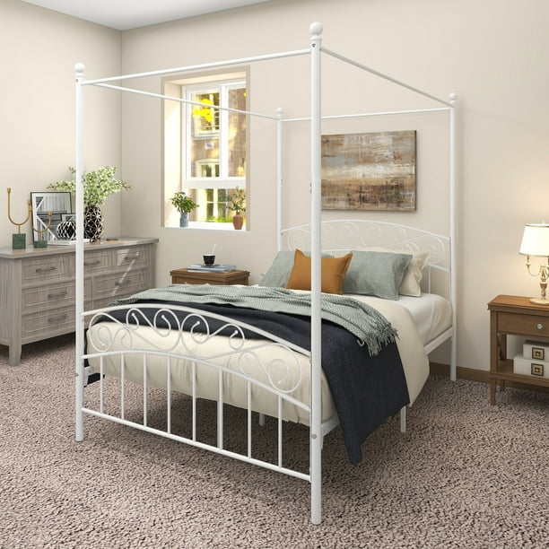 Branax Canopy Bed Frame with Headboard and Footboard, Queen, Canopy