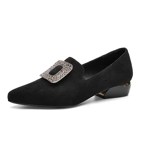 

Women‘s Chunky Heel Faux Rhinestone Loafers Solid Color Comfortable Pointed Toe Slip On Shoes Women‘s Footwear