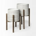 thumbnail image 3 of Mercana Groot Metal Wood Base Plant Stands in Eggshell White (Set of 2), 3 of 7