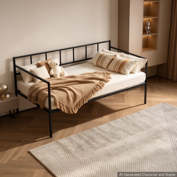 VEVOR Twin Daybed Metal Twin Size Day Bed Frame with Under-Bed Storage, for Living Room Bedroom Guest Room, Space Saving, Heavy-Duty Metal Sofa Bed Support, Easy Assembly, Without Trundle, Black
