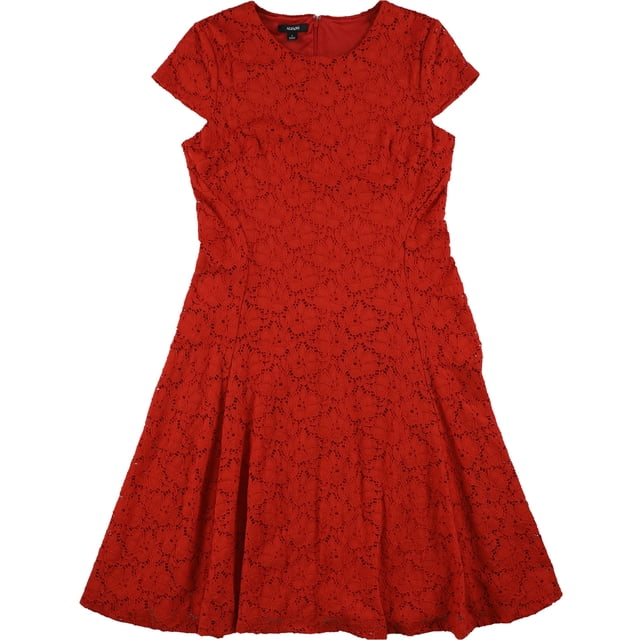 Alfani Womens Lace A-line Dress, Red, 6