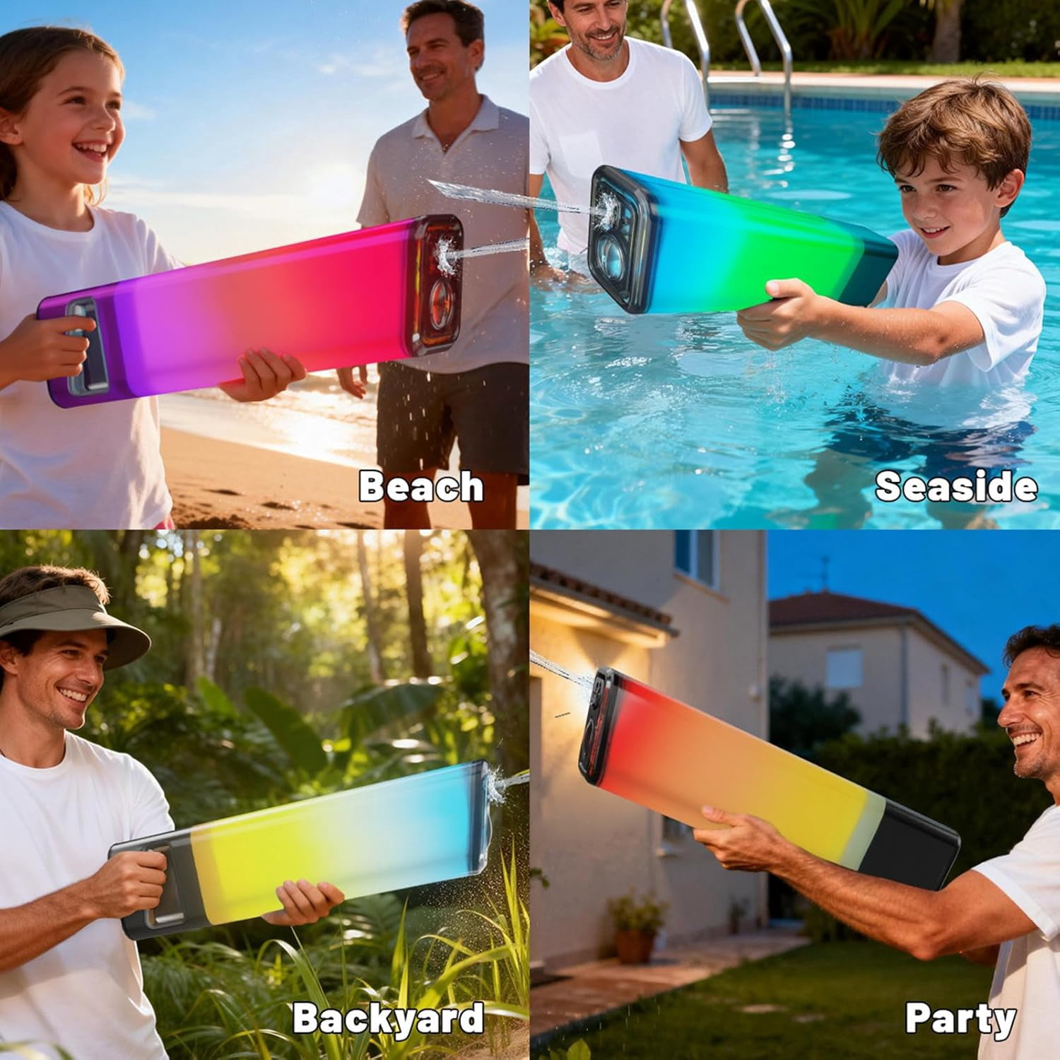 32FT Long Range Electric Water Blaster for Adults Kids with Dynamic Colorful LED Light,1250ML Large Capacity Powerful Squirt Blaster with 3-Level Sound Effects for Beach,Backyard Pool