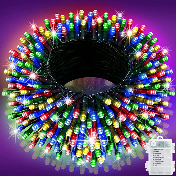 GooingTop Christmas String Lights Outdoor 42.6Ft 130 LED Fairy Lights Battery Operated Waterproof with 8Modes for Party Garden Holiday Trees Christmas Outdoor Decor(Color)