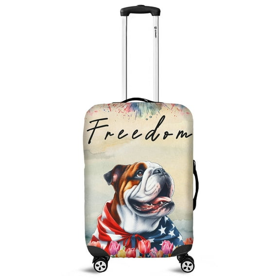 Freedom Bulldog on Independence Day 4th of July Travel Luggage Cover Dog Lover Gifts Idea Suitcase Dust Protective Decor - 01005