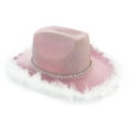 thumbnail image 2 of Western Style Cowboy Hat Costume Accessories Glitter Wide Brim Bling Cowgirl Hat Pink, 2 of 9
