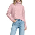 thumbnail image 6 of Women's Fashion Knitted Cable High Neck Short Sweater for Casual Wear and Sty Everyday Outfits,Pink,S, 6 of 6