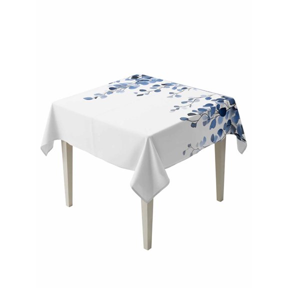 Blue Eucalyptus Leaves Suqare Tablecloth - 60 x 60 Inch, Weeping Spring Botanical Summer Waterproof & StainResistant Tablecloth, Washable Oil-proof Table Cover for Dining/Party/Wedding/Camping/Buffet
