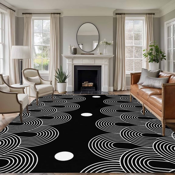 Boho Geometric Area Rugs 8'x10', Washable Small Throw Rugs for Living Room Patio, Modern Abstract Sun Lines Black Indoor Outdoor Rug Non-Slip Low Pile Carpet Runner Reversible Floor Mats