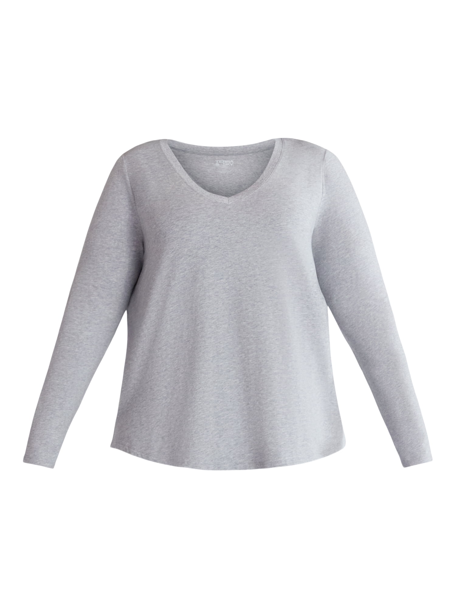 (3 Pack) Terra & Sky Women's Plus Size V-Neck Tee with Long Sleeves, Sizes 0X-5X