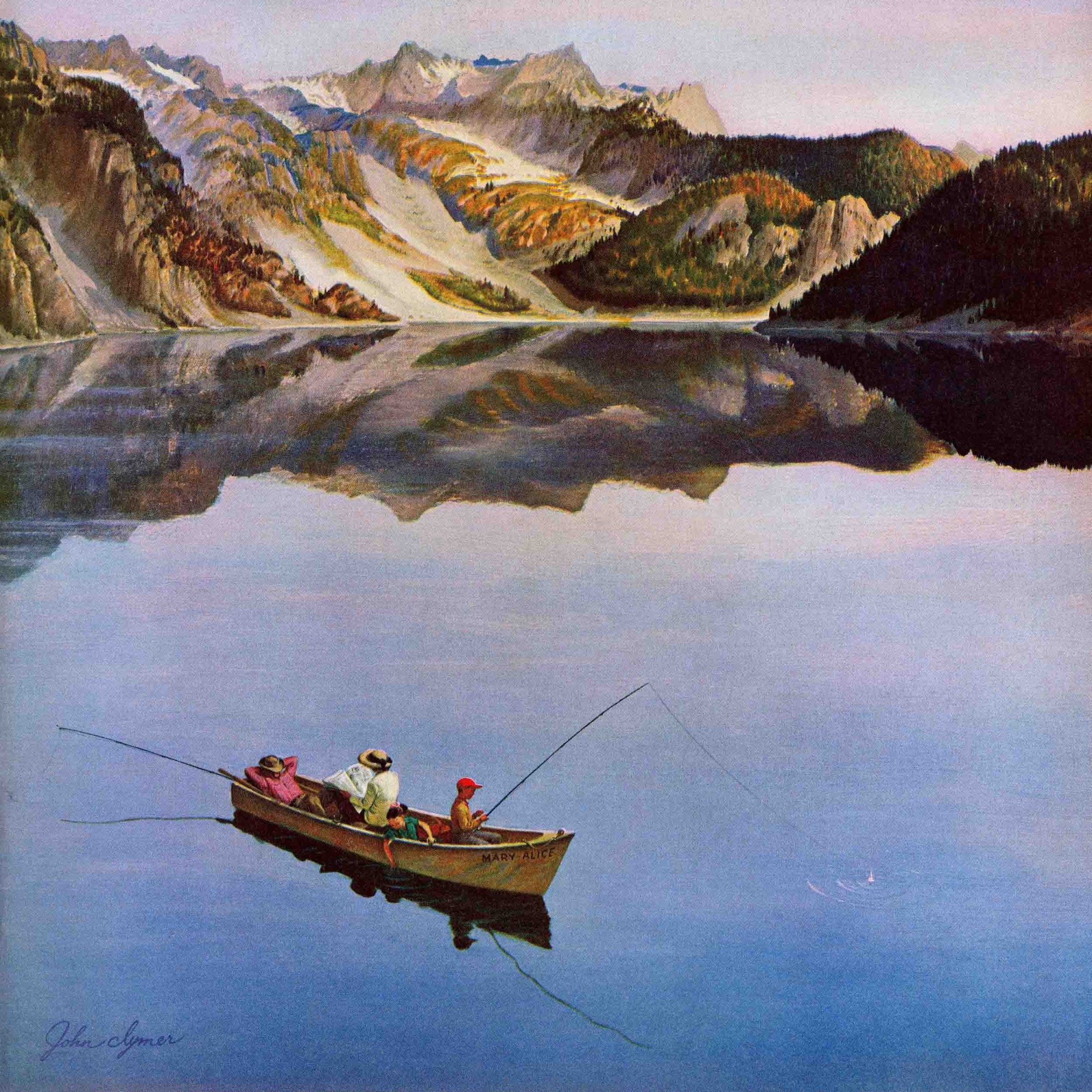 Marmont Hill Fishing on Mountain Lake by John Clymer Painting Print on Canvas